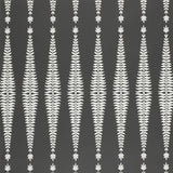 Fern Tree wallpaper in graphite by Kelly Wearstler for Schumacher, featuring stylized fronds in a graphic diamond pattern on a dark background.