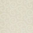 Leafy Scroll wallpaper in Bone by Schumacher, featuring a scrolling vine pattern inspired by embroidery, shown in a bathroom interior.