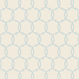 Tracery Sky by Schumacher - Modern geometric trellis wallpaper in light blue on cream background