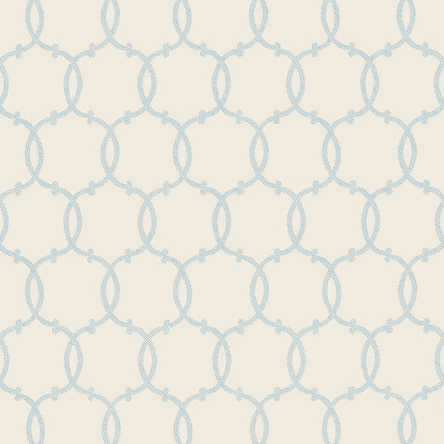 Tracery Sky by Schumacher - Modern geometric trellis wallpaper in light blue on cream background