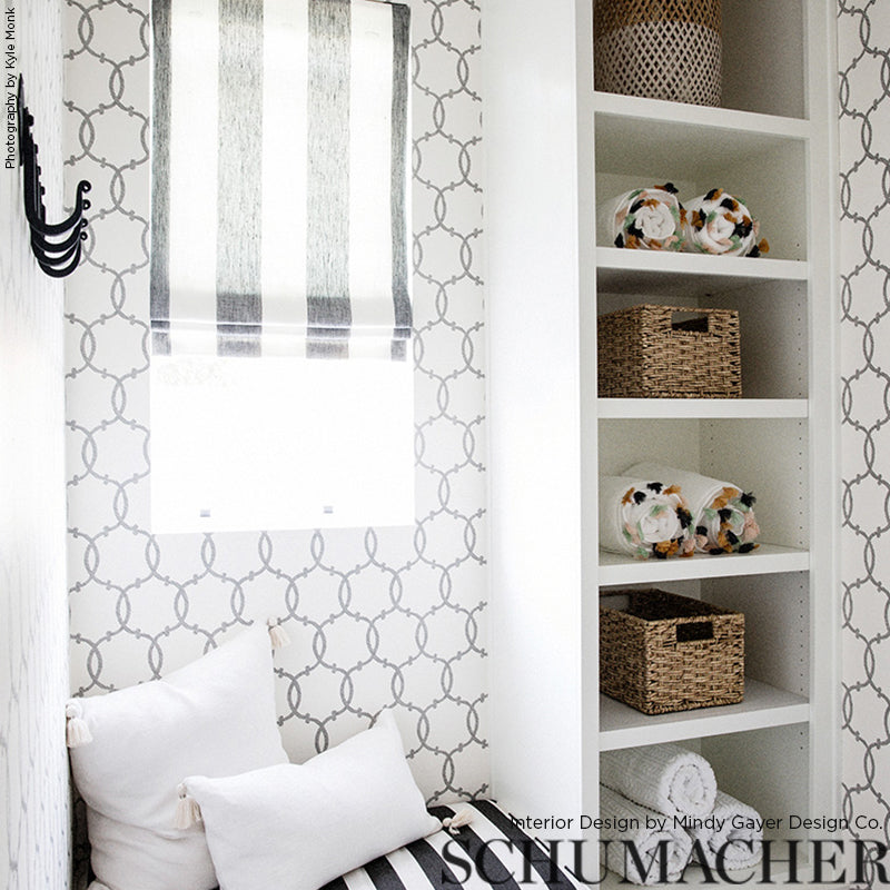 Tracery Charcoal by Schumacher Modern Geometric Trellis Wallpaper – Schumacher 5005121