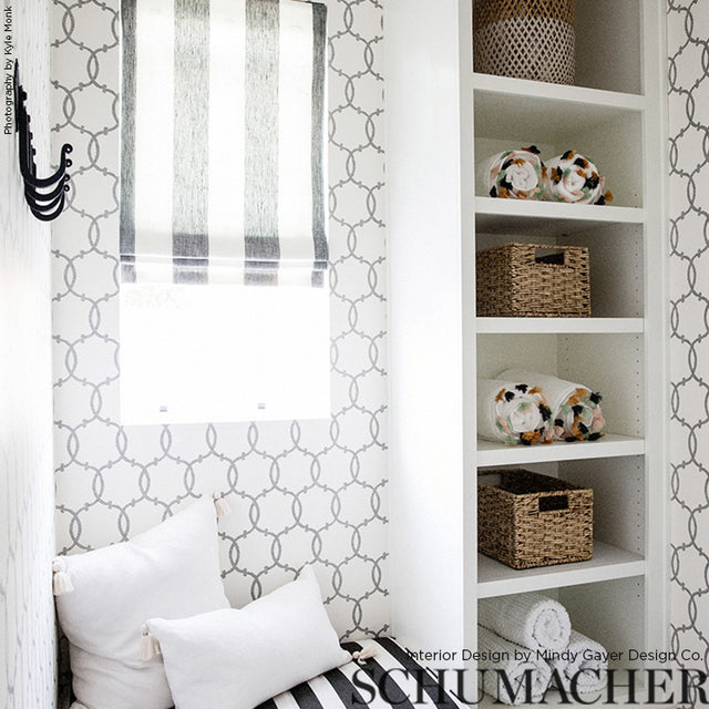 Tracery Charcoal by Schumacher Modern Geometric Trellis Wallpaper – Schumacher 5005121