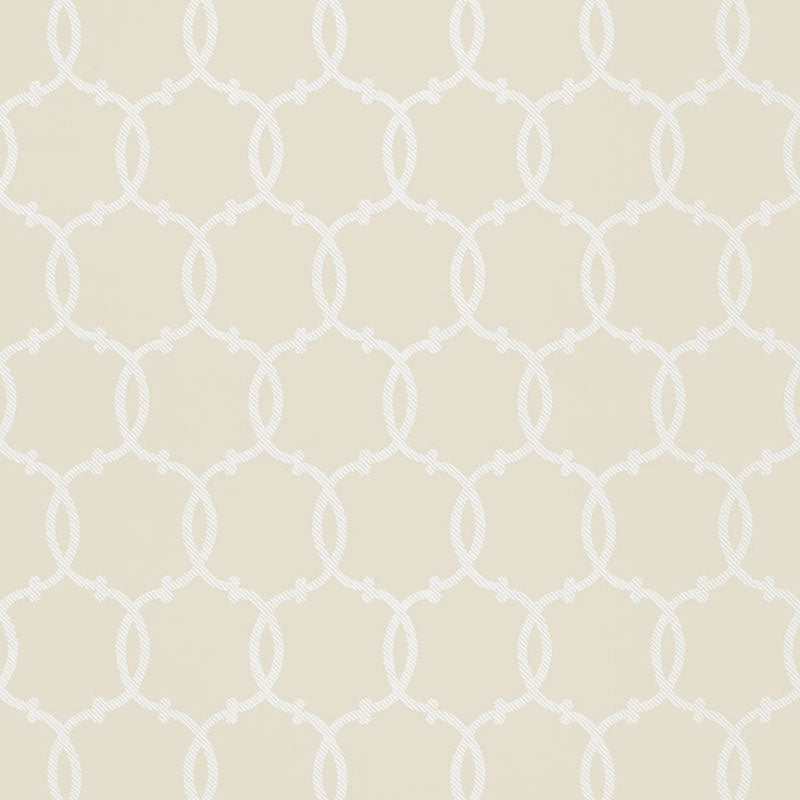 Tracery Bisque by Schumacher - Modern geometric rope trellis wallpaper in a neutral beige colorway.