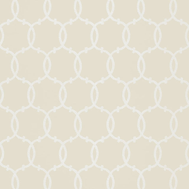 Tracery Bisque by Schumacher - Modern geometric rope trellis wallpaper in a neutral beige colorway.