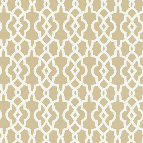 Summer Palace Fret wallpaper in sand color by Schumacher, featuring a modern geometric fretwork pattern.