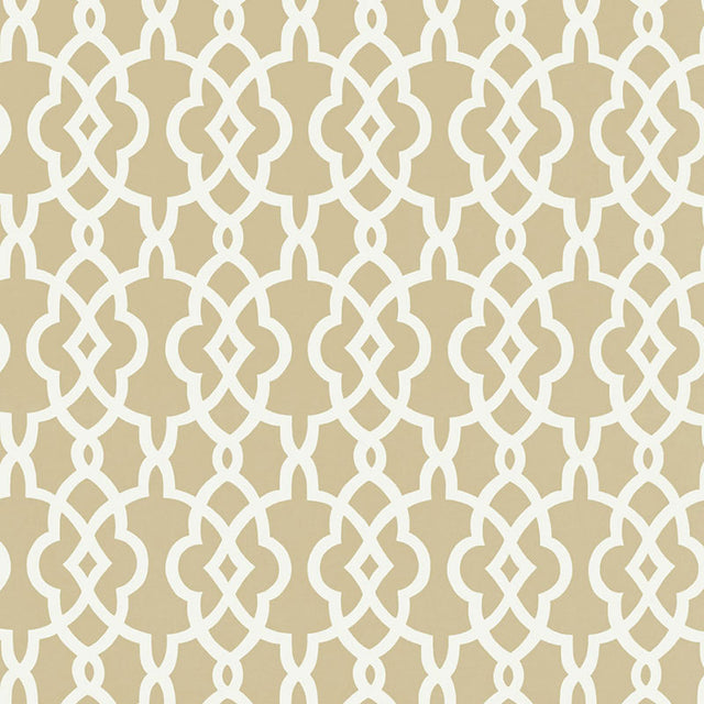 Summer Palace Fret wallpaper in sand color by Schumacher, featuring a modern geometric fretwork pattern.