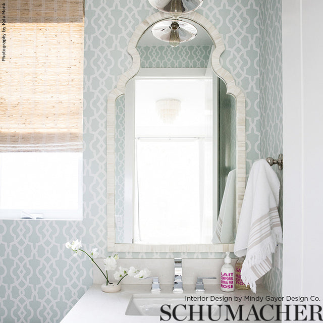 Summer Palace Fret Mineral by Schumacher Modern Nature Collection Geometric Wallpaper – Schumacher 5005143
