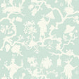 Shantung Silhouette Print wallpaper in Mineral by Schumacher, featuring a whimsical chinoiserie silhouette pattern in a soft blue-green colorway.