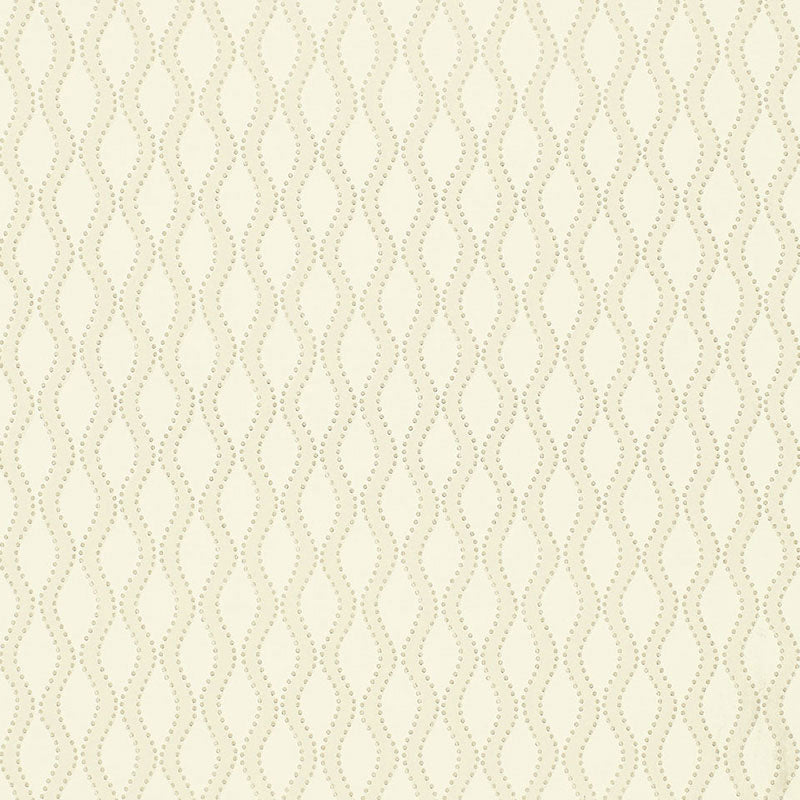 Ribbon Wave wallpaper in Bone by Schumacher features an undulating wave design with dotted accents on a textured ground.