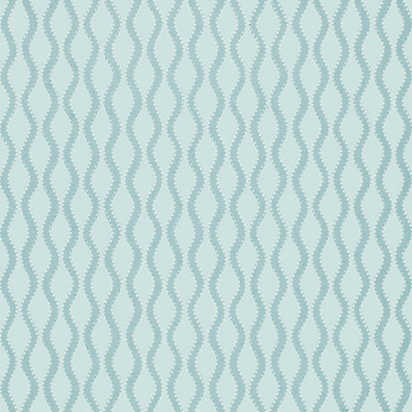 Ribbon Wave Aqua wallpaper with undulating wave design and dotted ribbon-like stripes by Schumacher