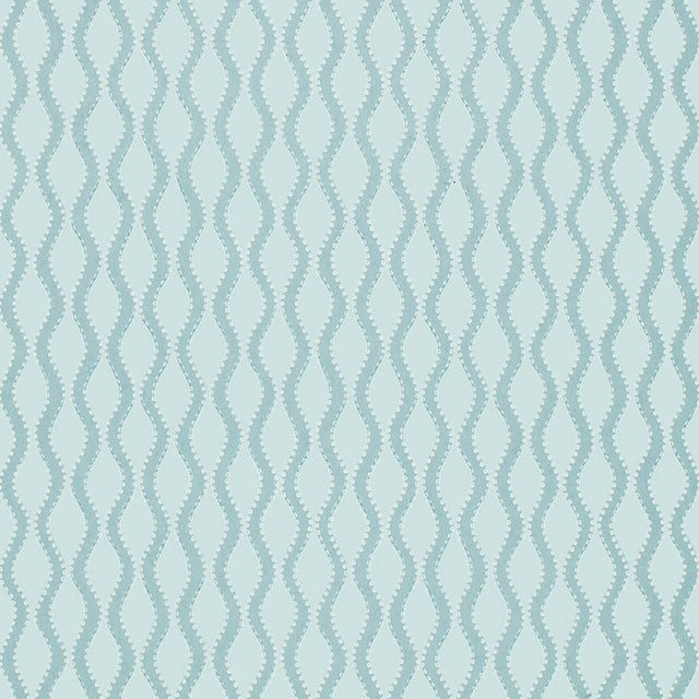 Ribbon Wave Aqua wallpaper with undulating wave design and dotted ribbon-like stripes by Schumacher