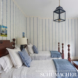Katsura Stripe Delft by Schumacher Jaipur Collection Blue and White Stripe Floral Wallpaper – Schumacher 5005201