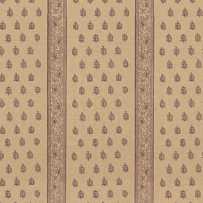 KATSURA STRIPE wallpaper in aubergine from the Jaipur collection by Schumacher. Hand screen printed with a traditional stripe and floral motif.