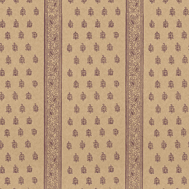 KATSURA STRIPE wallpaper in aubergine from the Jaipur collection by Schumacher. Hand screen printed with a traditional stripe and floral motif.