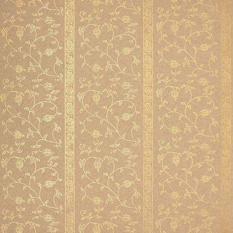 KHANPUR VINE wallpaper in Gilt by Schumacher, Jaipur Collection. Elegant gold vine pattern on a neutral background.