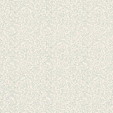Sangar Scroll wallpaper in Water Blue by Schumacher, featuring a hand block-printed arabesque scroll pattern on a light background.