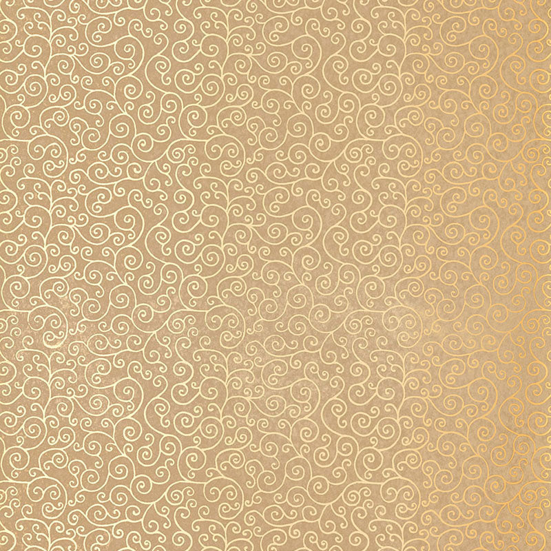 Sangar Scroll wallpaper in Gilt by Schumacher, featuring a hand block-printed arabesque scroll pattern in gold tones.