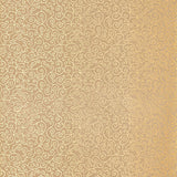 Sangar Scroll wallpaper in Gilt by Schumacher, featuring a hand block-printed arabesque scroll pattern in gold tones.