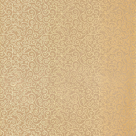Sangar Scroll wallpaper in Gilt by Schumacher, featuring a hand block-printed arabesque scroll pattern in gold tones.