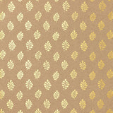 Bakara Leaf Gilt wallpaper by Schumacher, featuring a hand-screened gold leaf motif on a brown background.