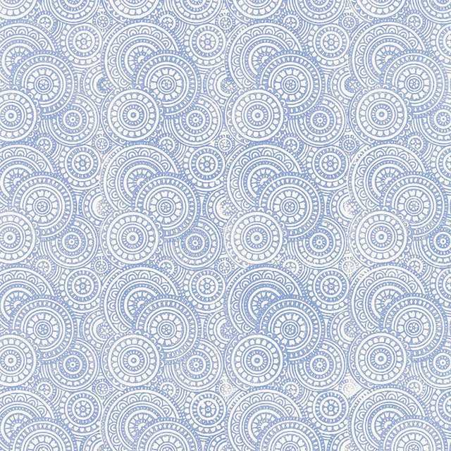 SADARI Delft by Schumacher - Hand Screen Block-Printed Circles Blue Wallpaper