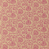 Sarana Vine wallpaper in Cerise by Schumacher, Jaipur Collection. Block-printed vine pattern in pink on neutral background.