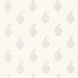 Kerala Paisley wallpaper in Oyster by Schumacher, a hand screen printed classic paisley wallcovering with floral and lace-like details.