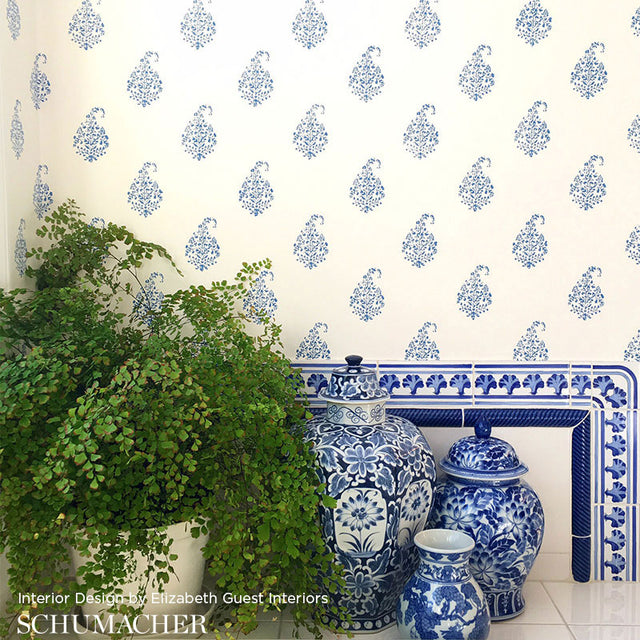 Kerala Paisley Water Blue by Schumacher Classic Paisley Wallpaper – Schumacher 5005282