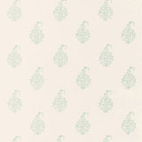 Kerala Paisley wallpaper in Water Blue by Schumacher, featuring a classic tear-shaped paisley block print pattern on a light background.