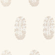 ASKANDRA FLOWER wallpaper in Oyster by Schumacher, featuring a delicate paisley-inspired floral block print in a neutral colorway.