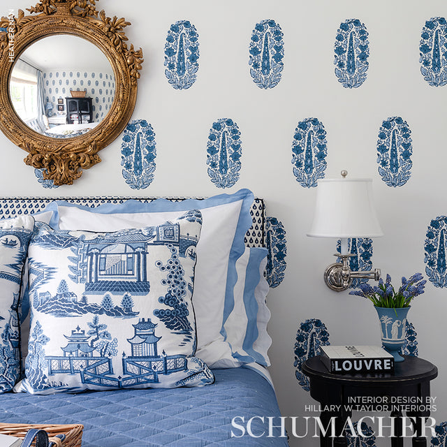 ASKANDRA FLOWER Delft by Schumacher Jaipur Collection Hand Screen Wallpaper – Schumacher 5005311