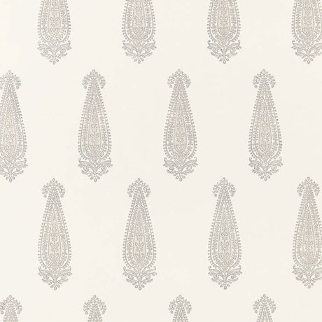 Katara Paisley wallpaper in Oyster by Schumacher, featuring a classic elongated paisley motif with lace-like detail.