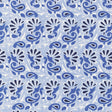 Rampura Delft blue and white hand screen printed wallpaper with floral and paisley motifs by Schumacher.