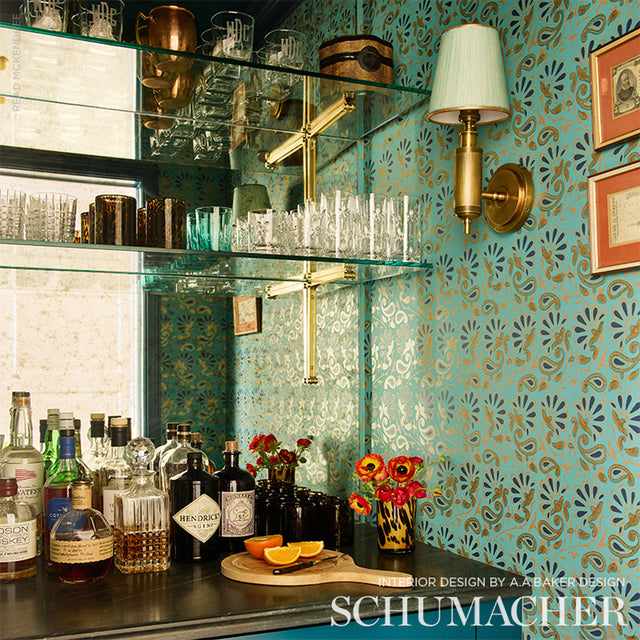 Rampura Turquoise by Schumacher Hand Screen Printed Wallpaper – Schumacher 5005343