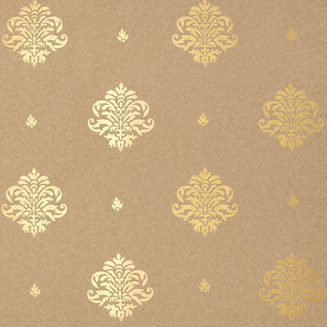 Mayla Damask gilt gold hand screen printed damask wallpaper by Schumacher