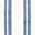 Greek Key Stripe navy hand screen printed wallpaper by Schumacher, classic geometric pattern on white background.