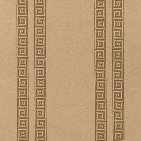 Greek Key Stripe wallpaper in Tabac from the Jaipur collection by Schumacher, featuring a classic Greek key stripe pattern in warm brown tones.
