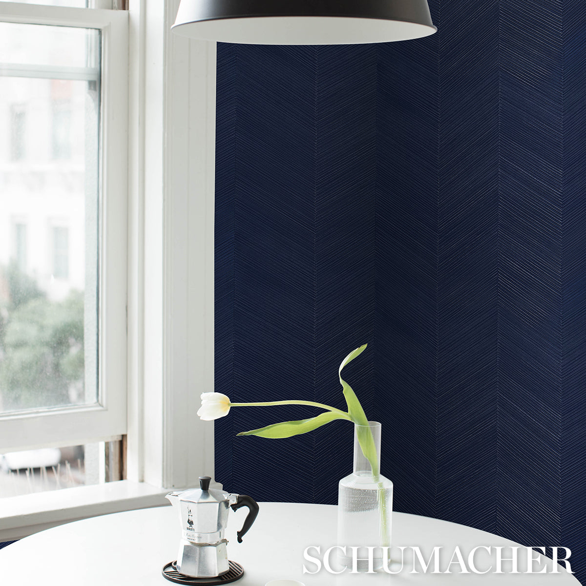 Chevron Texture Midnight Blue by Schumacher Handcrafted Textured Wallcovering – Schumacher 5005654