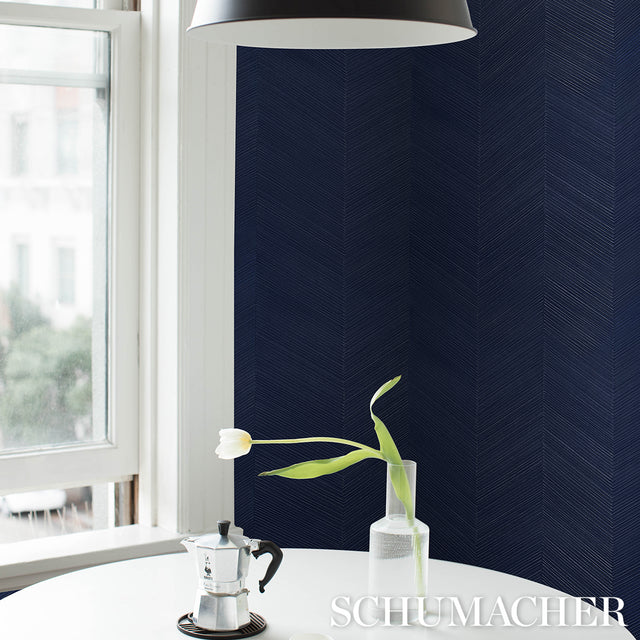 Chevron Texture Midnight Blue by Schumacher Handcrafted Textured Wallcovering – Schumacher 5005654