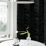 Chevron Texture Onyx by Schumacher Handcrafted Metallic Herringbone Wallcovering – Schumacher 5005655