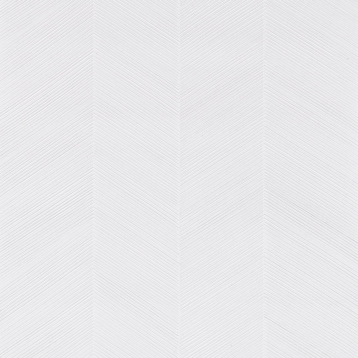 Chevron Texture white wallcovering with raised diagonal stripes forming a herringbone pattern, metallic luster, and tactile quality by Schumacher.