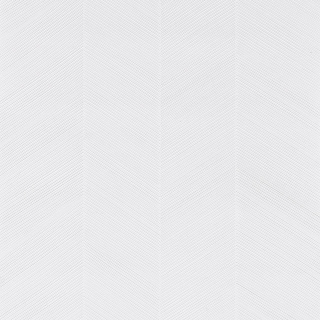 Chevron Texture white wallcovering with raised diagonal stripes forming a herringbone pattern, metallic luster, and tactile quality by Schumacher.