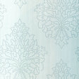 Beaded Damask wallpaper in Sky blue with a handcrafted damask pattern and beaded detailing by Schumacher.