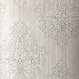 Beaded Damask wallpaper in Zinc by Schumacher, featuring a handcrafted damask pattern with beaded detailing on a non-woven material.
