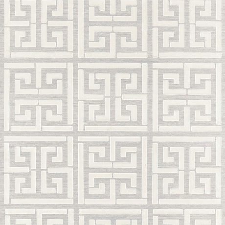 Greek Key Sisal wallpaper in silver, a handcrafted wallcovering with a classic Greek key pattern on natural sisal.