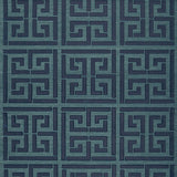 Greek Key Sisal wallpaper in Peacock by Schumacher, featuring a classic Greek key pattern hand-printed on natural sisal.