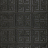 Greek Key Sisal wallpaper in Jet by Schumacher, featuring a classic Greek key pattern hand-printed on natural sisal.