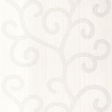 Raindrop Scroll wallpaper in Pearl by Schumacher features a handcrafted scroll pattern with subtle shimmer and texture.