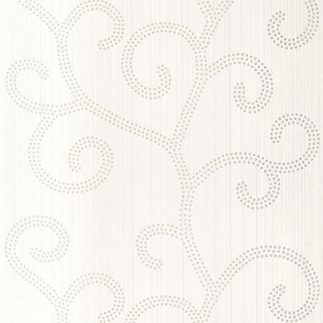 Raindrop Scroll wallpaper in Pearl by Schumacher features a handcrafted scroll pattern with subtle shimmer and texture.