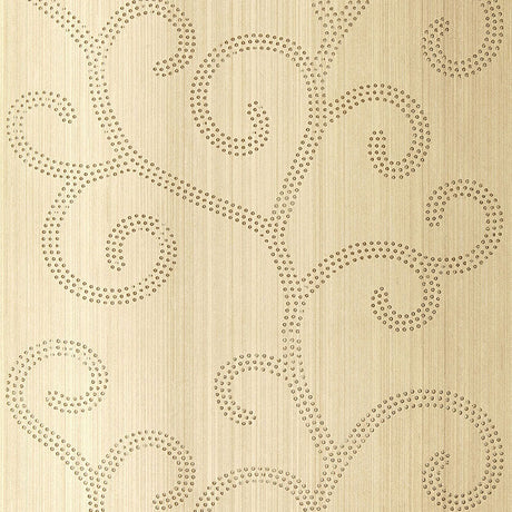 Raindrop Scroll wallpaper in White Gold with handcrafted scroll pattern and metallic accents by Schumacher.